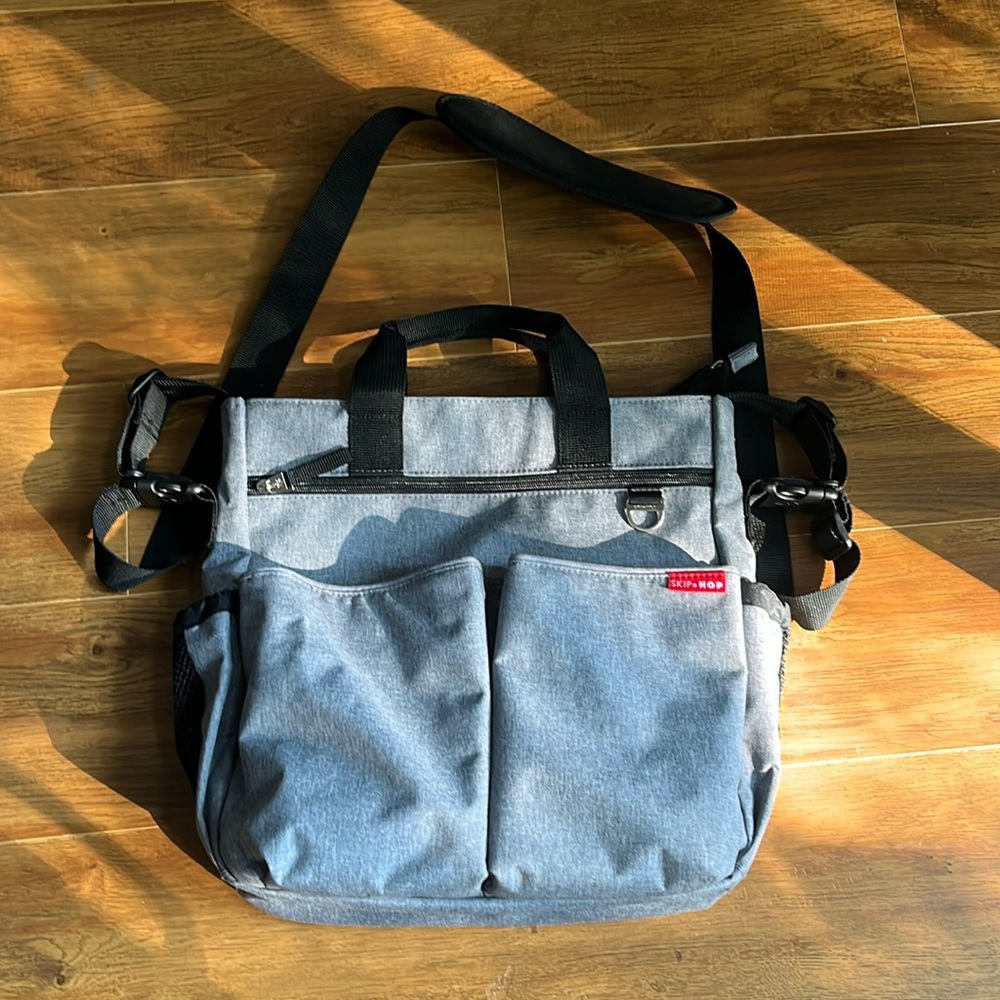 Brand New SKIP HOP Diaper Bag! Grey with red interior